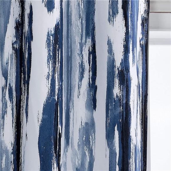 Paint Brush Watercolor Stripe Pattern Thermal Insulated Blackout Window Curtain - Picture 3 of 4